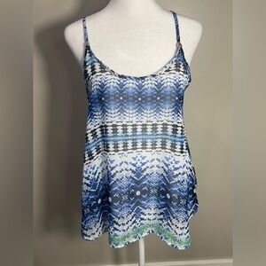 Size Small spaghetti strap Blue Patterned sheer Top silver bead detail